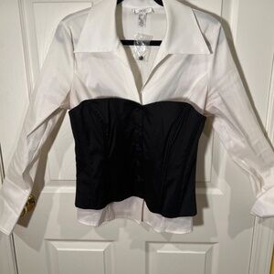 2 Piece White Blouse with Black Bustier/Corset